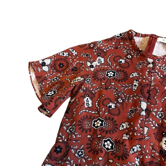 A.L.C. Spencer 100% Silk Floral Print Mini Dress Short Sleeve High Neck Size 4 - Picture 4 of 14